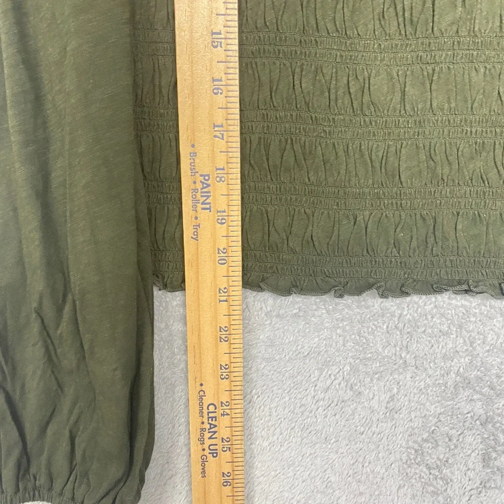 Madewell Shirt Large Smocked Boatneck Top Olive Green Puff Sleeve NY504